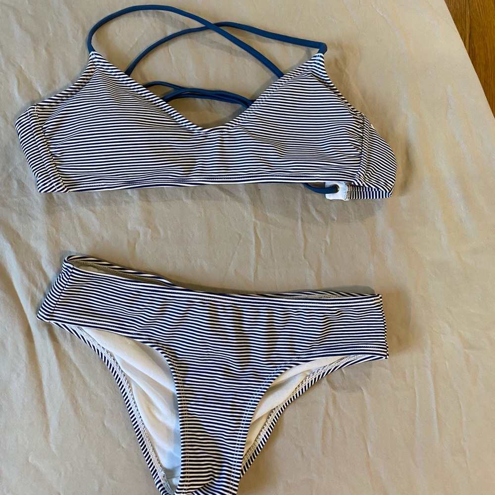 Blue and white bikini